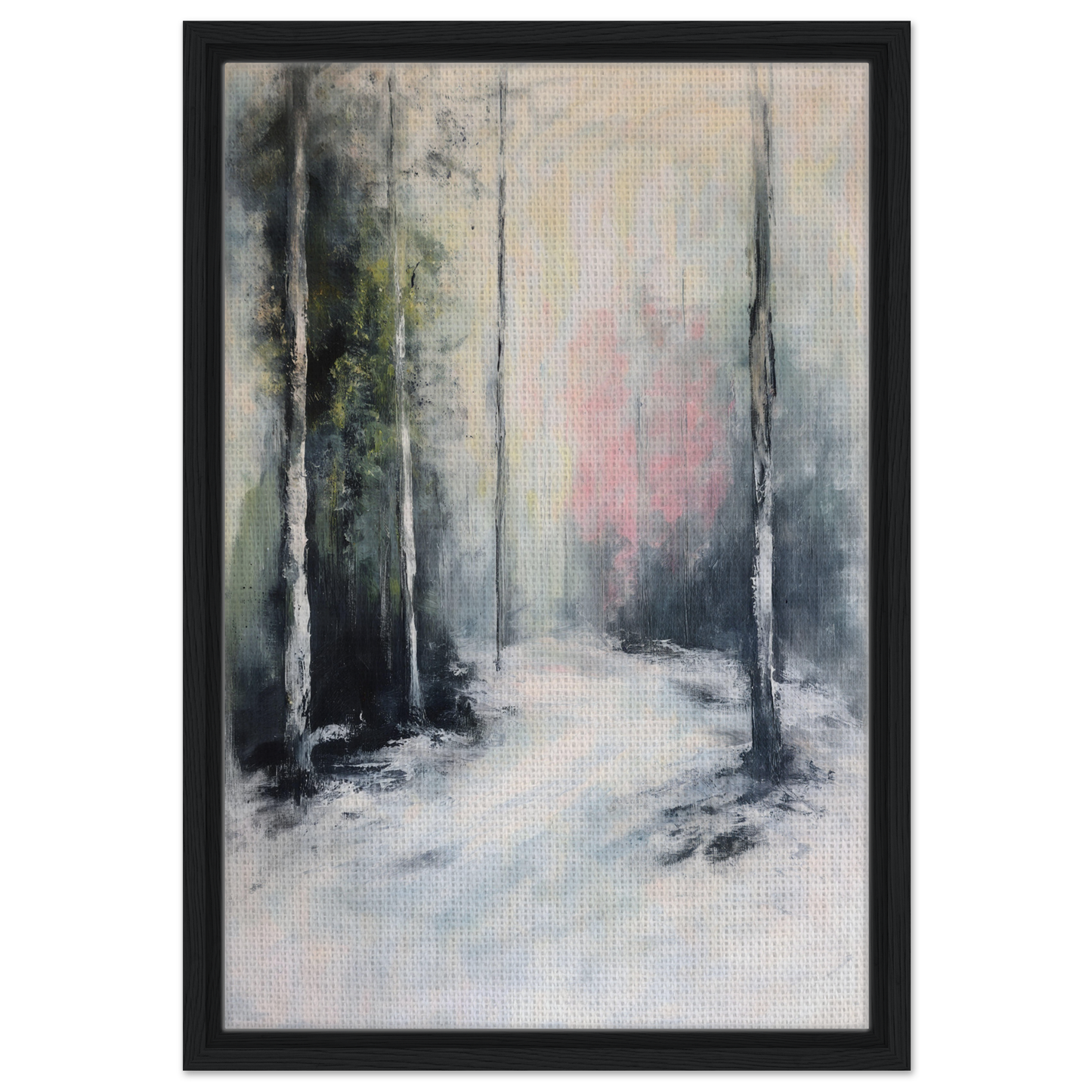 Abstract painting of a snowy forest path for Misty Dreamscape Envoy room decor