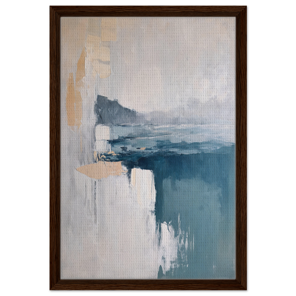 Abstract painting in muted blue and gray with peach accents from Misty Dreamscape Whispers