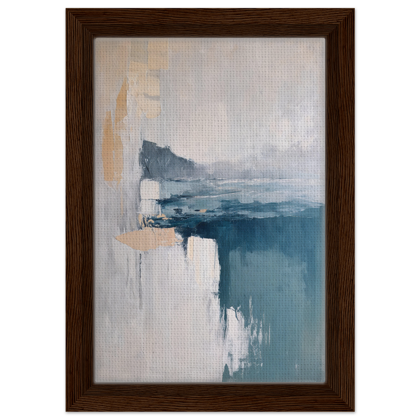 Abstract painting in muted blue and gray tones, Misty Dreamscape Whispers room decor