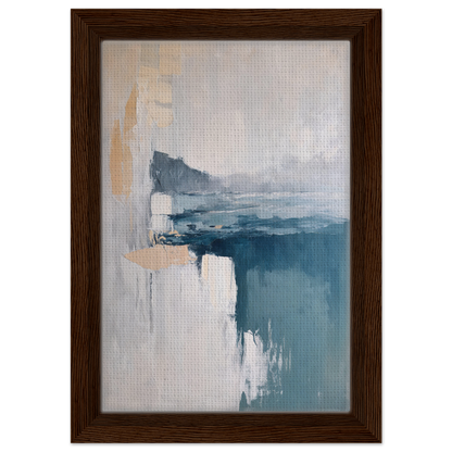 Abstract painting in muted blue and gray tones, Misty Dreamscape Whispers room decor