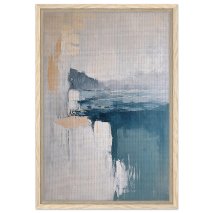 Abstract painting in muted blue, gray, and beige tones for Misty Dreamscape Whispers room decor