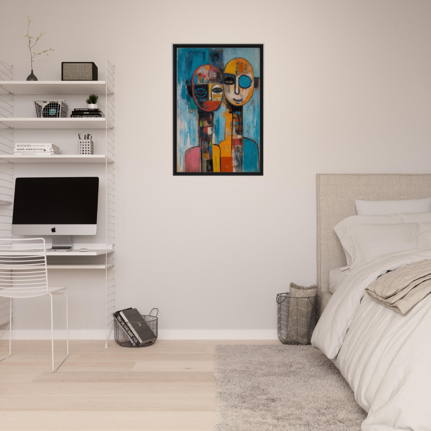 Abstract portrait painting featuring geometric shapes and vibrant colors for Mosaic Mindscape Ballet room decor