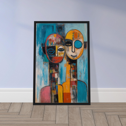 Abstract painting of two stylized faces in vibrant colors, framed canvas print Mosaic Mindscape Ballet