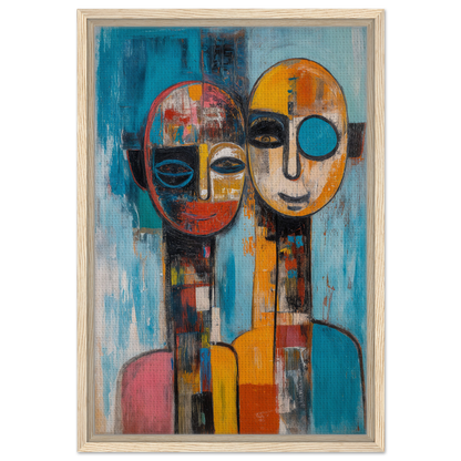 Abstract painting of two stylized faces in vibrant colors for Mosaic Mindscape Ballet room decor