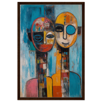 Abstract painting of two faces in vibrant colors, Mosaic Mindscape Ballet framed canvas print