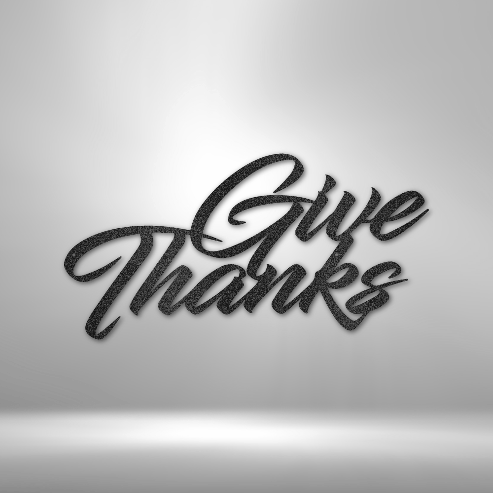 Stylized black text saying ’Give Thanks’ in cursive script.