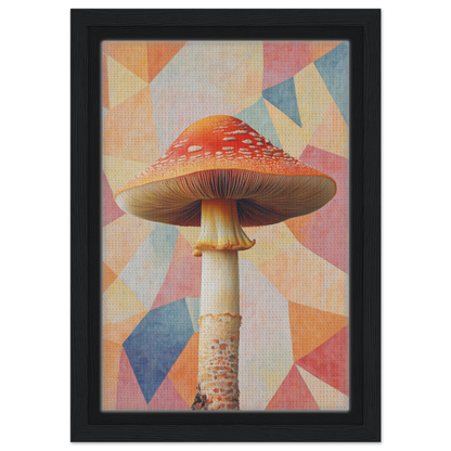 Red-capped mushroom with a flat cap and slender stem in Mushroom Mindscapes framed decor