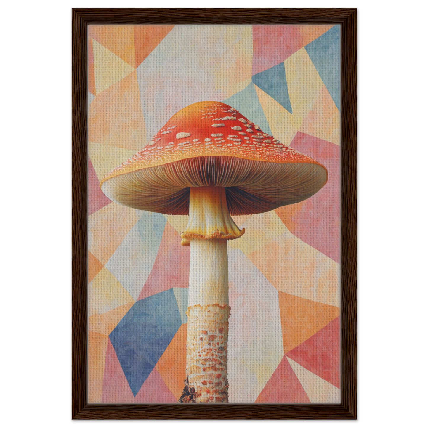 Red-capped mushroom with tall stem in Mushroom Mindscapes framed canvas print