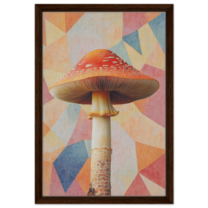 Red-capped mushroom with tall stem in Mushroom Mindscapes framed canvas print