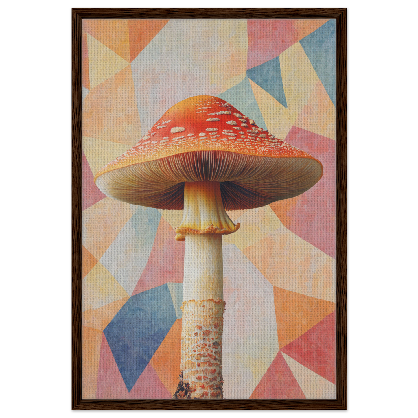 Red-capped mushroom with tall stem in Mushroom Mindscapes framed canvas print