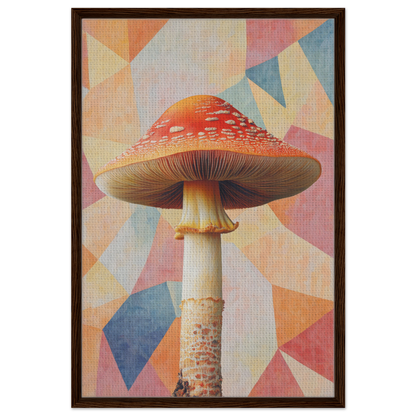 Red-capped mushroom with tall stem in Mushroom Mindscapes framed canvas print