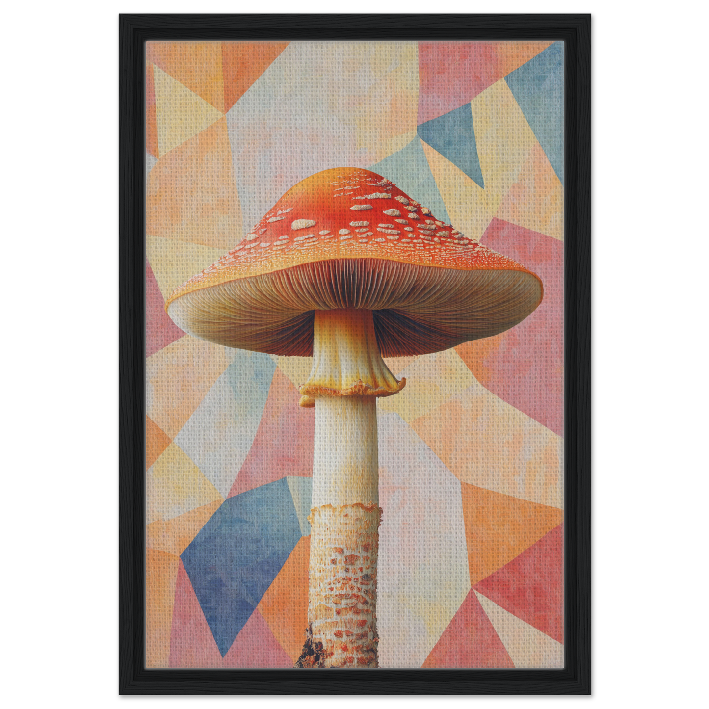 Red-capped mushroom on a tall stem in Mushroom Mindscapes framed room decor