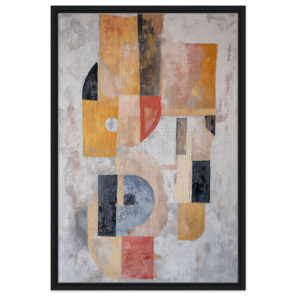 Abstract painting of muted earth tones and pastels in Mustard Geometry Dance for room decor