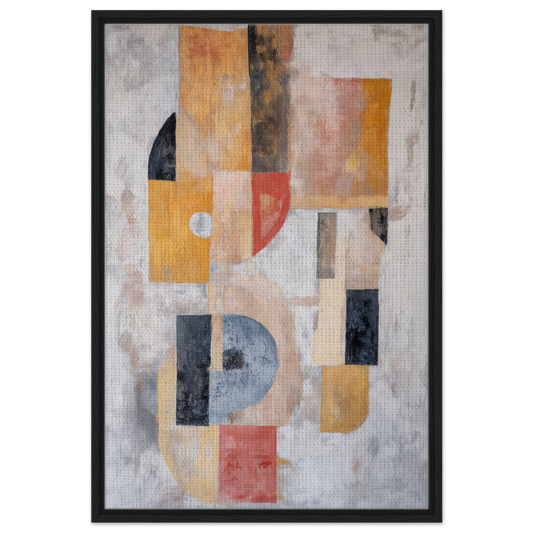 Abstract painting of muted earth tones and pastels in Mustard Geometry Dance for room decor