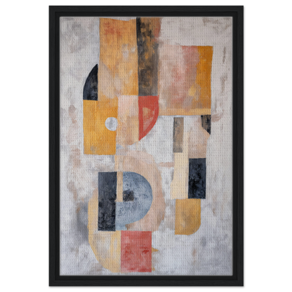 Abstract painting of geometric shapes in muted tones for Mustard Geometry Dance decor