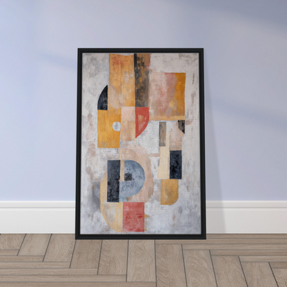 Abstract painting of muted earth tones in geometric shapes, enhancing Mustard Geometry Dance room decor