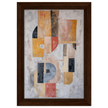 Abstract painting of geometric shapes in muted colors, framed canvas print, Mustard Geometry Dance