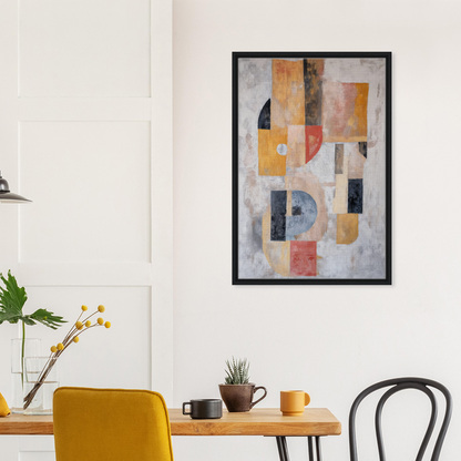 Abstract geometric painting in muted colors framed, perfect for Mustard Geometry Dance room decor