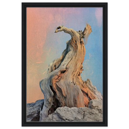 Twisted driftwood with gnarled branches in Mystic Driftwood Dream framed canvas print