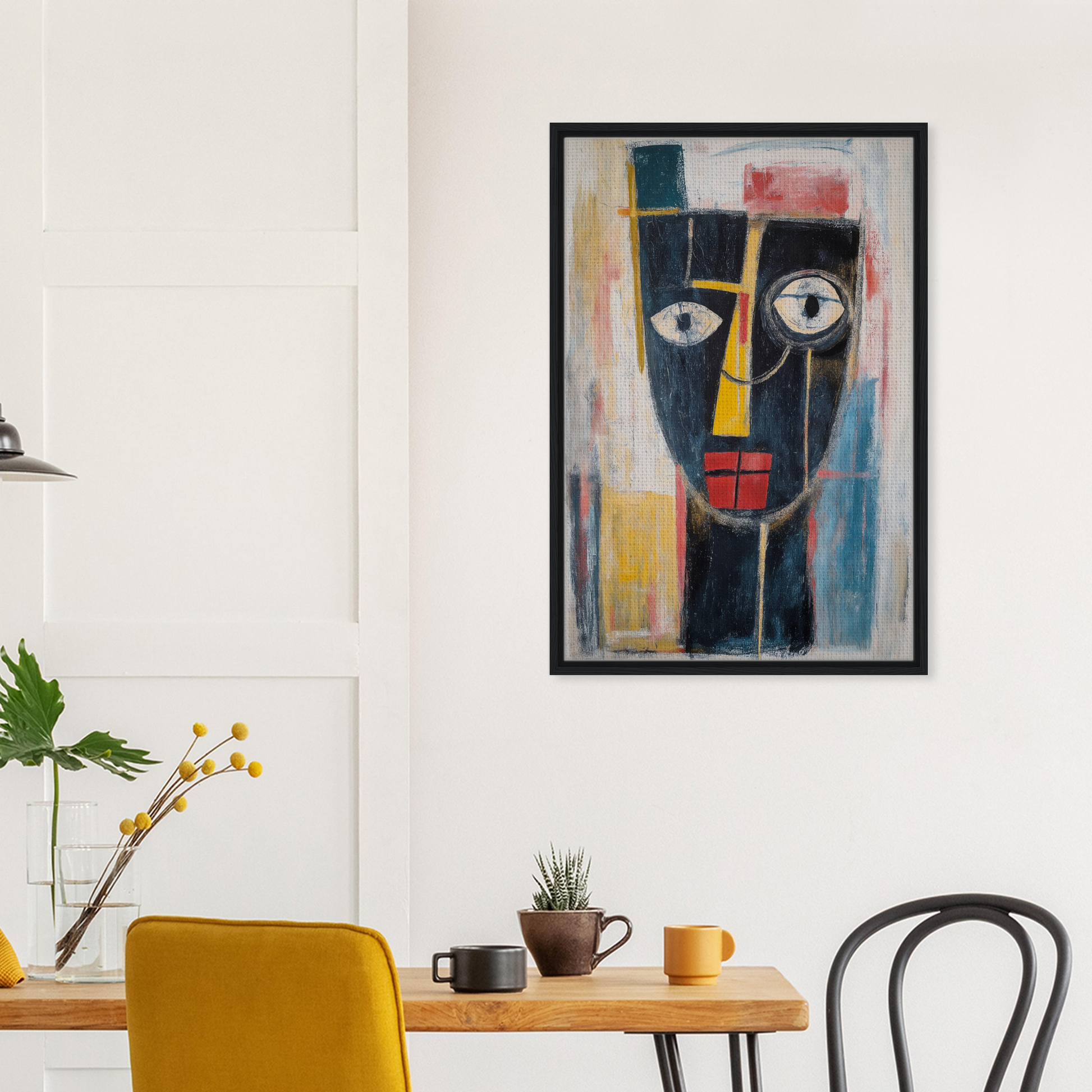 Abstract portrait painting in bold colors and geometric shapes from Mystic Fragments Symphony