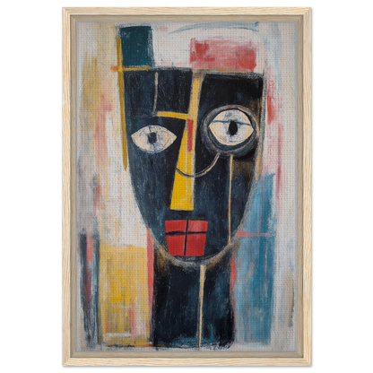 Abstract painting of a stylized face in bold colors for Mystic Fragments Symphony room decor