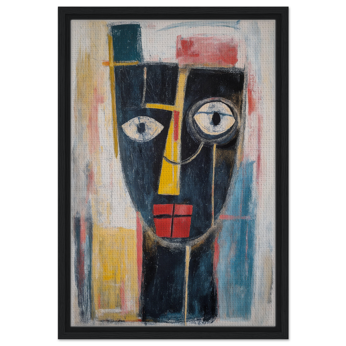 Abstract painting of a stylized face in bold colors from Mystic Fragments Symphony