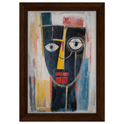 Abstract painting of a face with geometric shapes in bold colors for Mystic Fragments Symphony