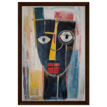 Abstract painting of a stylized face in bold colors for Mystic Fragments Symphony room decor