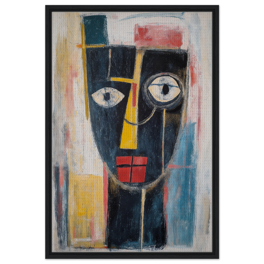 Abstract painting of a stylized face with geometric shapes for Mystic Fragments Symphony room decor