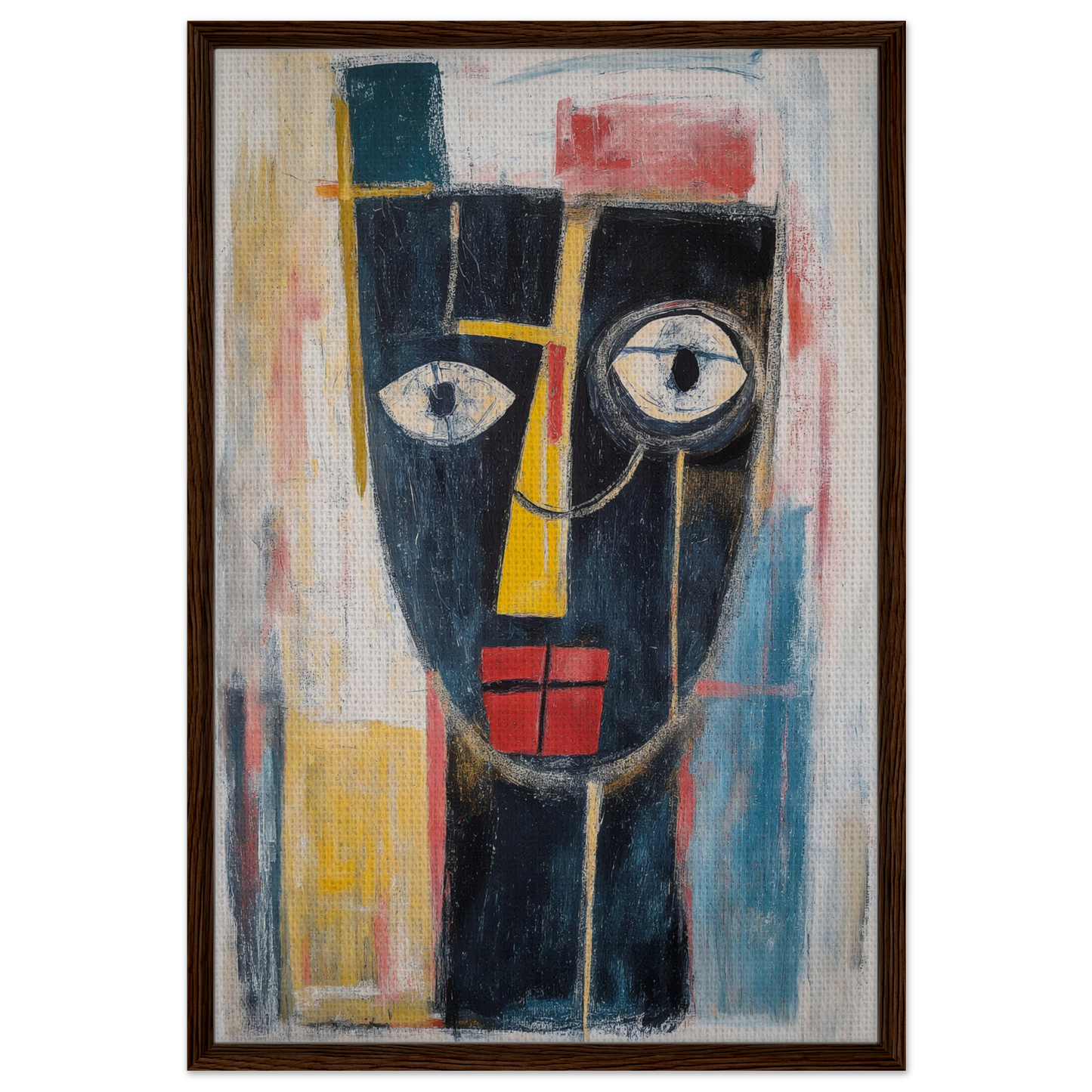 Abstract painting of a stylized face in bold colors for Mystic Fragments Symphony