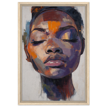 Colorful portrait painting with closed eyes, vibrant skin tones for Mystic Palette Reverie