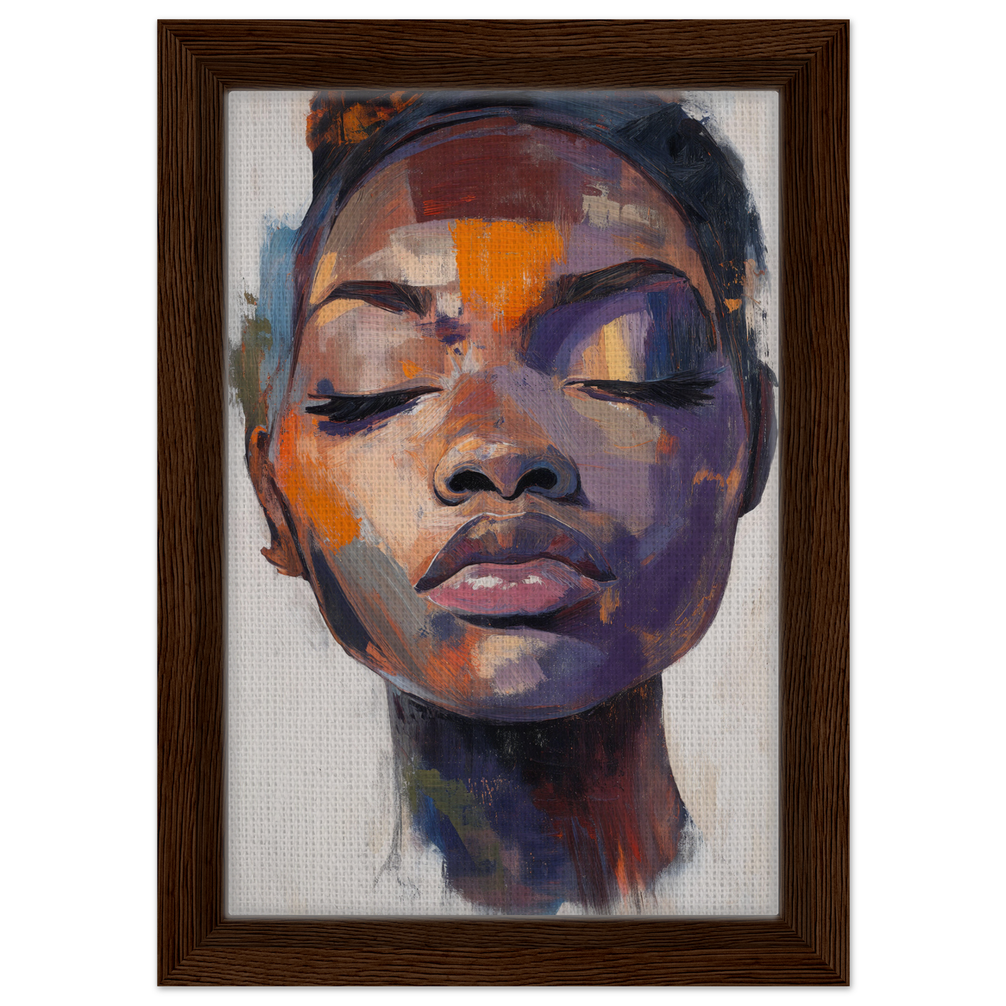 Colorful abstract portrait artwork in wooden frame, Mystic Palette Reverie room decor