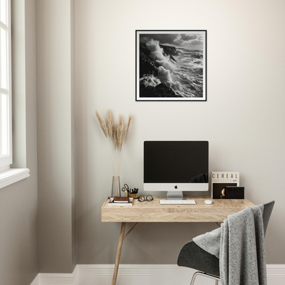 Minimalist wooden desk with iMac and pampas grass from Mystic Tempest Waltz collection