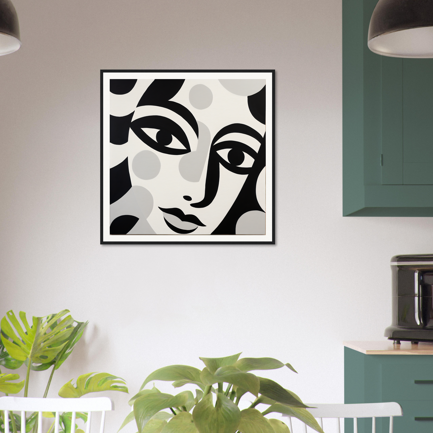 Black and white abstract art showcasing stylized faces in Mystic Visage Encounter design