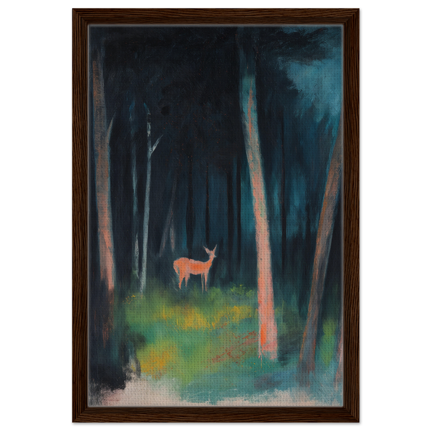 Deer standing in a dark forest clearing for Mystical Deer Realm room decor