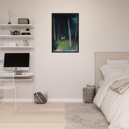 Framed canvas print of a deer in a mystical deer realm at night