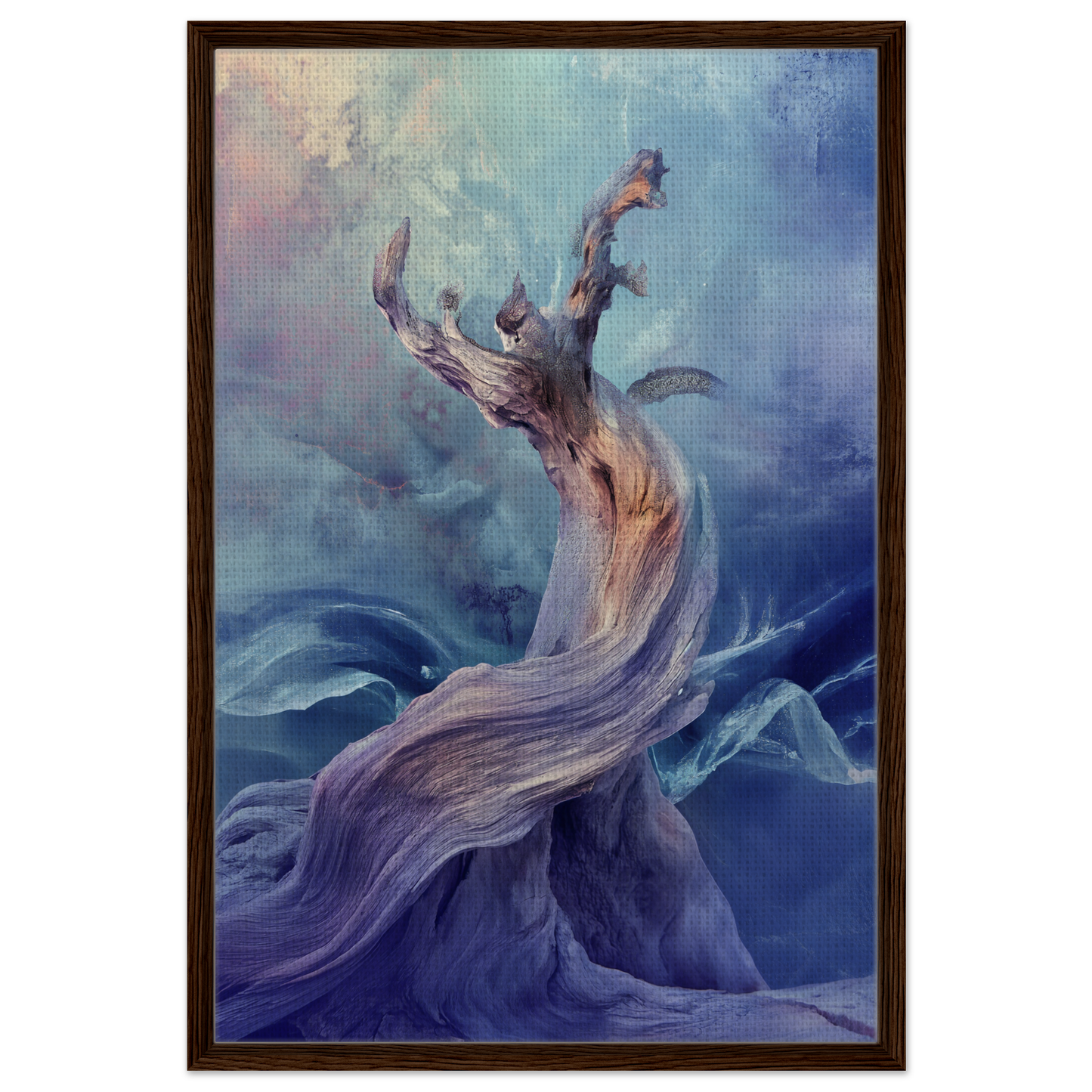 Twisted tree-like form and flowing branches in Mystical Organic Dance framed canvas print