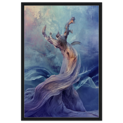 Twisted tree-like form in mists for Mystical Organic Dance framed canvas print