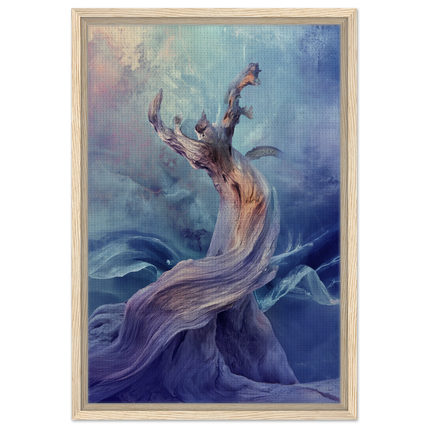 Twisted ethereal tree emerging from water in Mystical Organic Dance Framed Canvas Print