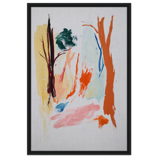 Abstract painting with colorful brushstrokes in black frame for Occurs Splendidly Terrified room decor