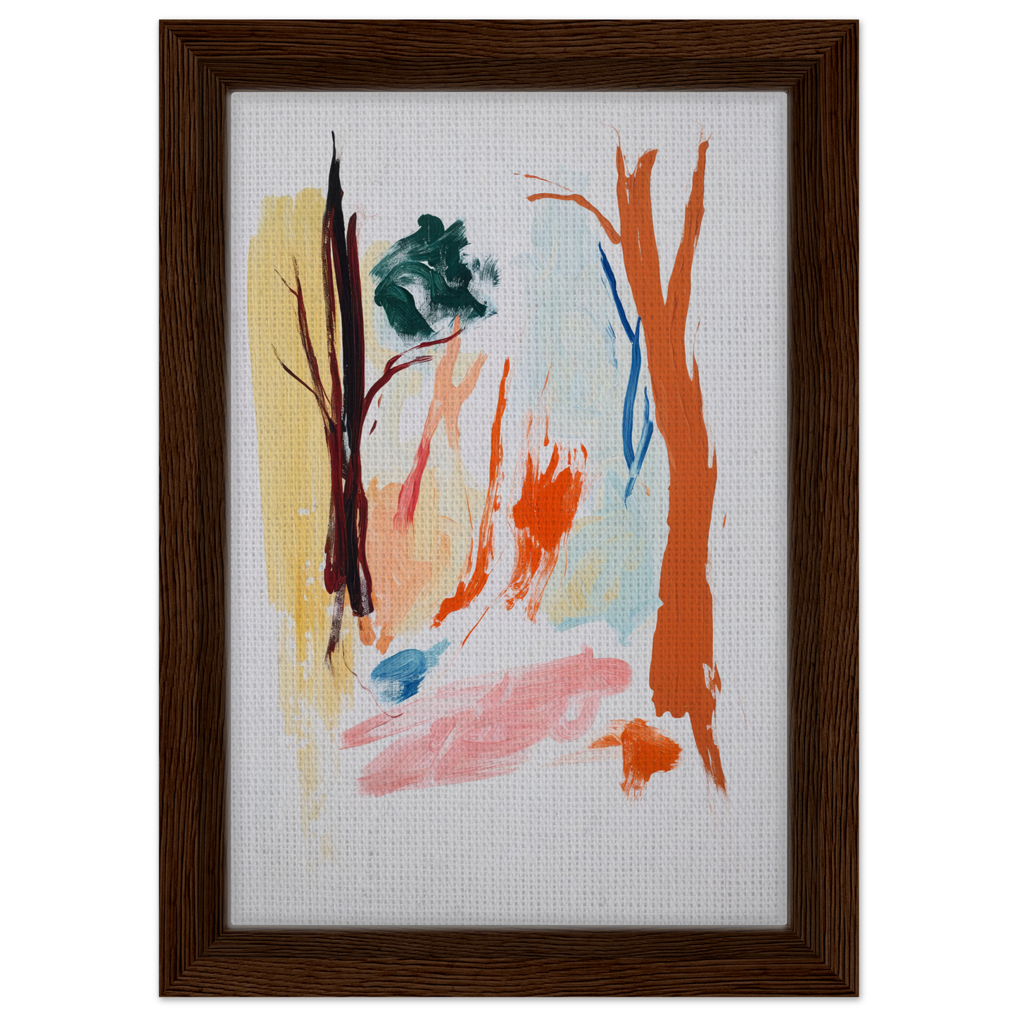 Abstract painting with colorful brushstrokes in a wooden frame for Occurs Splendidly Terrified room decor