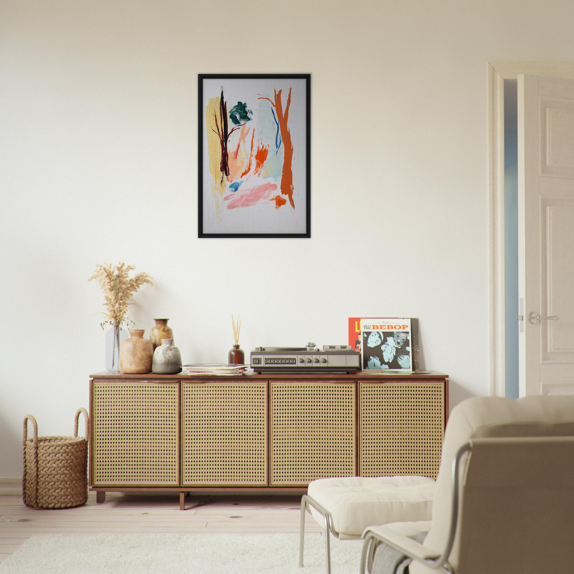 Wooden sideboard with cane-webbed doors enhancing Occurs Splendidly Terrified room decor