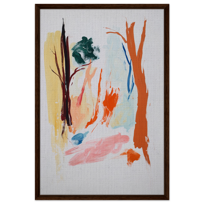 Abstract painting with colorful brushstrokes in a wooden frame for Occurs Splendidly Terrified