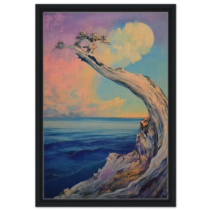 Gnarled tree on rocky cliff embodying Oceanic Resilience Reverie in room decor