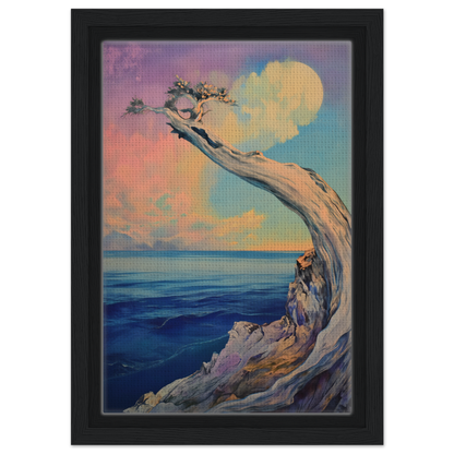 Gnarled tree over coastal cliff under full moon in Oceanic Resilience Reverie decor