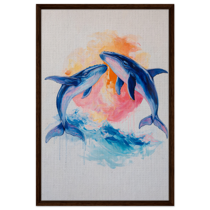 Painting of two blue dolphins leaping in water, perfect for Oceanic Whirl Sanctuary room decor