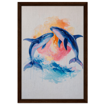 Painting of two blue dolphins leaping in Oceanic Whirl Sanctuary room decor