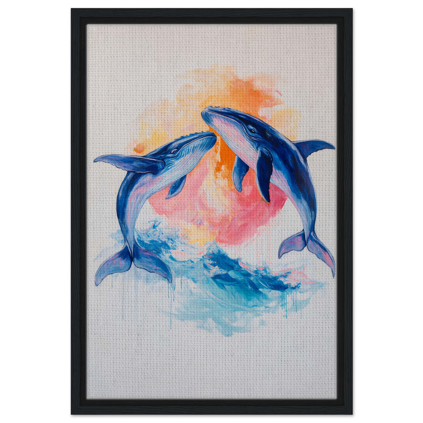 Colorful dolphins leaping in Oceanic Whirl Sanctuary watercolor room decor