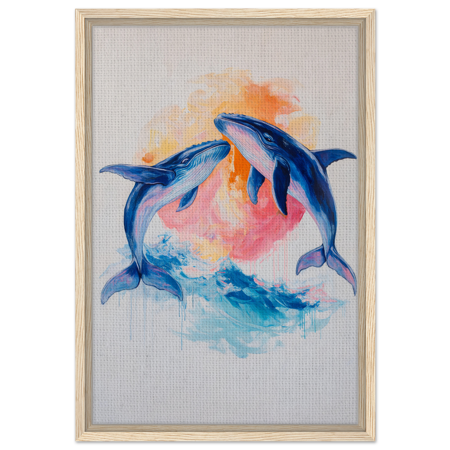 Colorful dolphins leap in a vibrant backdrop, ideal for Oceanic Whirl Sanctuary decor