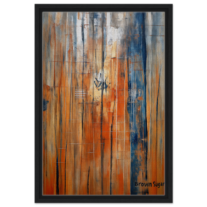 Abstract painting of orange blue spectrums with vertical streaks for modern room decor